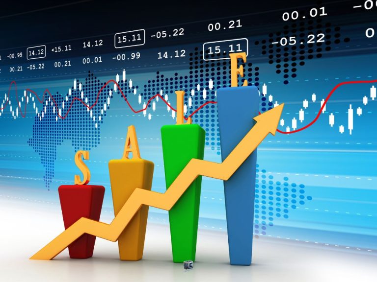 “3D graph showing the word ‘SALES’ with an upward arrow and a digital chart background, symbolizing growth in high ticket sales.”