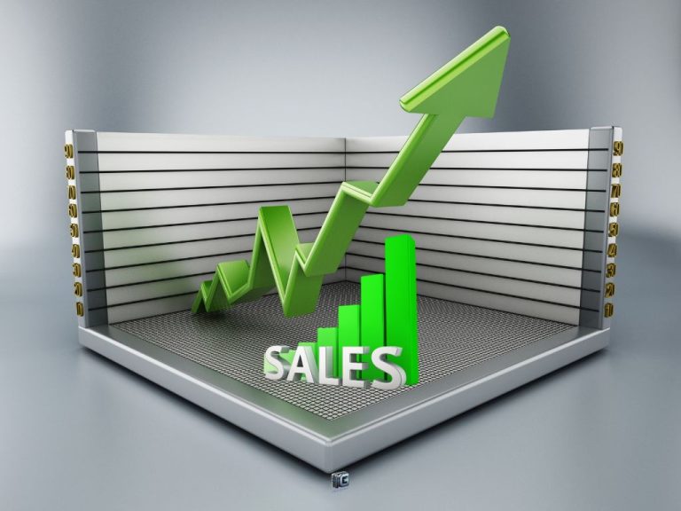 “3D graph with a green upward arrow and the word ‘SALES’ in front, symbolizing the growth and potential of affiliate marketing sales.”