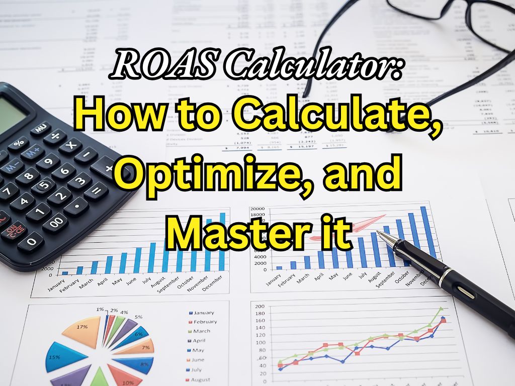 A financial workspace featuring a calculator, charts, and graphs, illustrating the concept of calculating and optimizing ROAS for better marketing performance.