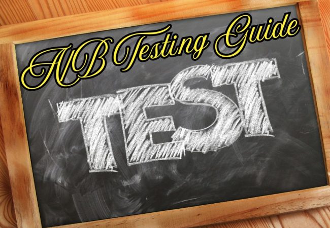 Image of a chalkboard with "TEST" written on it, labeled "A/B Testing Guide," emphasizing the importance of A/B testing in marketing.